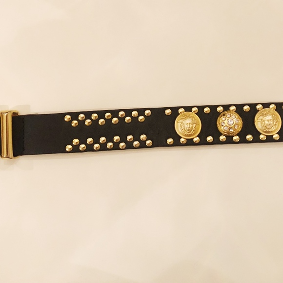 Auth GIANNI VERSACE medusa black leather gold belt - Picture 6 of 6